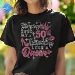 Queen's Birth 40th/50th/60th/80th Day Bling Rhinestone Shirt, Funny Birthday Party Shirt for Ladies, Birthday Crew Shirt Gift for Darling