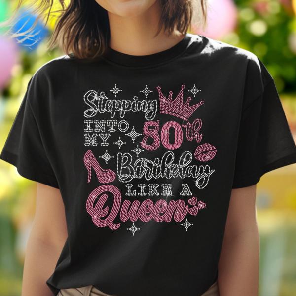 Queen's Birth 40th/50th/60th/80th Day Bling Rhinestone Shirt, Funny Birthday Party Shirt for Ladies, Birthday Crew Shirt Gift for Darling