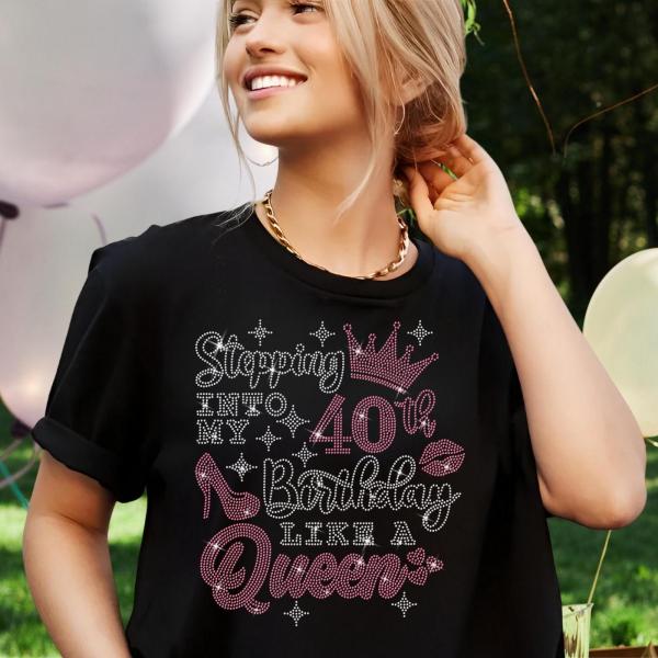 Queen's Birth 40th/50th/60th/80th Day Bling Rhinestone Shirt, Funny Birthday Party Shirt for Ladies, Birthday Crew Shirt Gift for Darling