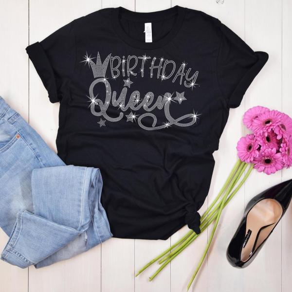 Birthday Queen Rhinestone T-shirt, Queen's Birthday Crowned Shirt, Birthday Bling Shirt, Beauty Diva Tee, Perfect It's Her Birthday