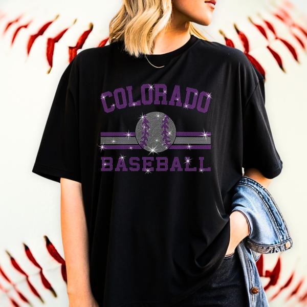 Colorado Baseball Rhinestone T-Shirt, Unique Design Comfort Colors Teams Tee-Shirt,  Soft-Style Cheering Mom Game Day Apparel