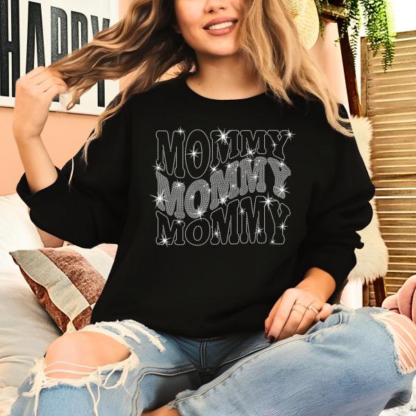 Mommy Rhinestone T-Shirt, New Mama Outfit, Best Gift for Moms, Groovy Mama's Shirt, Cool Mom Birthday & Mother's Day Tee-Shirt