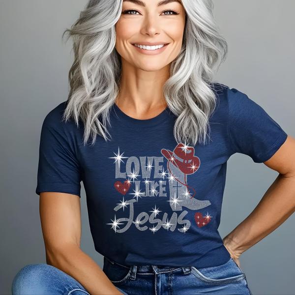 Love Like Jesus Rhinestone Shirt, Love Like Jesus Shirt, Christian Shirt, Jesus Inspired Shirt, Cowgirl Shirt, Country Girl Shirt