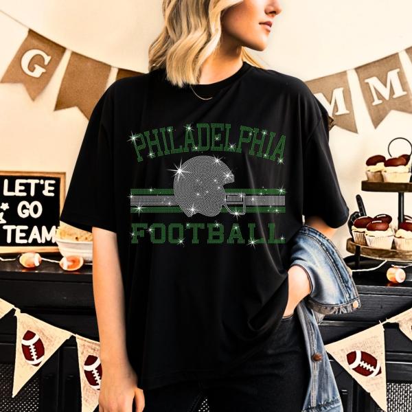 Philadelphia Football Rhinestone T-Shirt, Cool Mascot Tee-Shirt, Eye-Catching Design Sportswear, Sports Fan Sweatshirt, Unisex Comfy Shirt