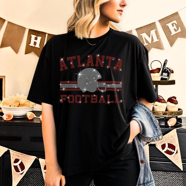 Atlanta Football Rhinestone T-Shirt, Teams Tee-Shirt for Sundays, Vintage Style Comfort Colors Sportswear, Sports Fans Game Day Apparel