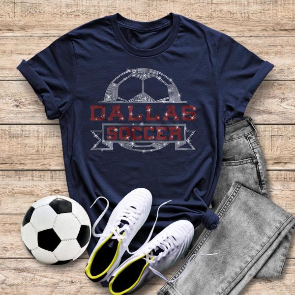Dallas Rhinestone T-Shirt, Soccer Mom Game Day Cheer Shirt, Fall Season Sports/Football  Mom Cheer Apparel, Retro Style Athletic Gift Shirt