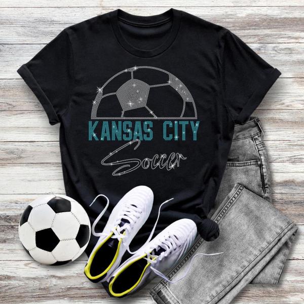 Kansas City Rhinestone T-Shirt, Soccer Stadium Outfit, Game Day apparel, Soccer Youth Shirt, Sporty Athletic Tee Shirt, Vintage Mascot Shirt