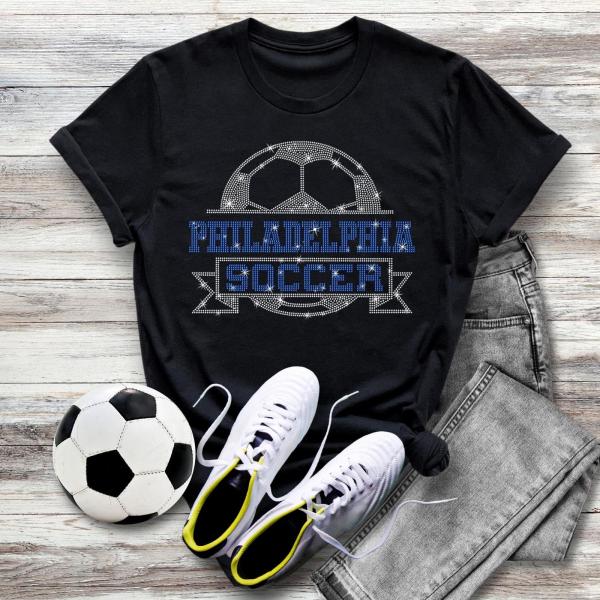 Philadelphia Rhinestone T-Shirt, Soccer Team Tee, Soccer Fan Sports Apparel, Soccer Mom Clothing  Gift for Women, Gift for Sport Lover
