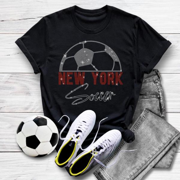 New York Rhinestone T-Shirt, Retro Eye Catching Soccer Tee, Sports Team Supporters Shirt, Aesthetic Tops Shirt, Christmas Gift Sports Lover
