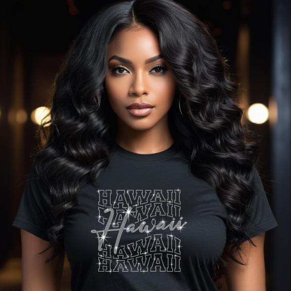Hawaii Rhinestone Football T-Shirt - Sparkly Game Day Tee for Fans, Tailgates & Sports Events - Game Day Gift for Football Lovers