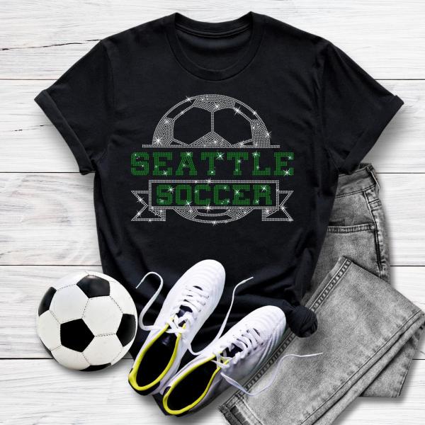 Seattle Rhinestone T-Shirt, Comfort Colors Soccer Team Tee, Soccer Mom Shirt, Unisex Soft Cotton Shirt, Sports Fan Reveal Gift Idea