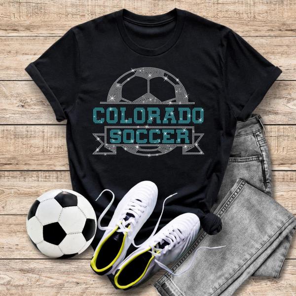 Colorado Rhinestone T-Shirt, Soccer Season Shirt, Tailgate Sweatshirt, Premium Cotton Tee, Football Fan Unisex Soft-Style Cotton Shirt