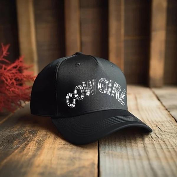 COWGIRL Hat Rhinestone - Sparkly Black Baseball Cap - Western Glam Adjustable Hat - Bling Cowgirl Gift, Rodeo Style Party Cap, Gift for Her