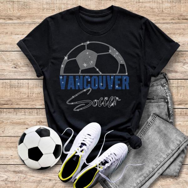 Vancouver Rhinestone T-Shirt, Retro Eye Catching Soccer Tee, Sports Season Unisex Adult Shirt, Team Mascot Shirt Gift for Boyfriend