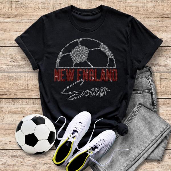 New England Rhinestone T-Shirt, Vintage Style Retro Soccer Apparel, Game Day Unique Design Soft-Style Shirt, Sports Season Tailgating Gift