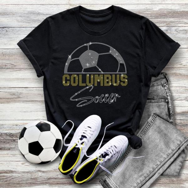 Columbus Rhinestone T-Shirt, Soccer Game Day Apparel For Sports Lovers, Patriotic Sports Jersey Shirt, Unique Sublimation Design Shirt