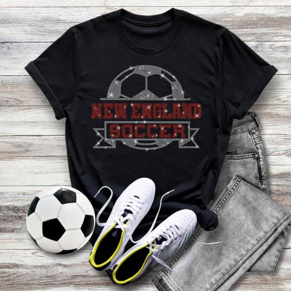 New England Rhinestone T-Shirt, Sparkling Retro Eye Catching Soccer Tee, Bling Game Day Supporters Outfit, Birthday Gift for Football Lover