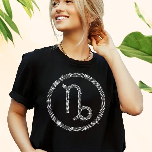 Capricorn Sign Dazzling Rhinestone Shirt, Capricorn Shirt Gift for Him, Horoscope Season Sweatshirt for Her, Unisex Short Sleeve Tee