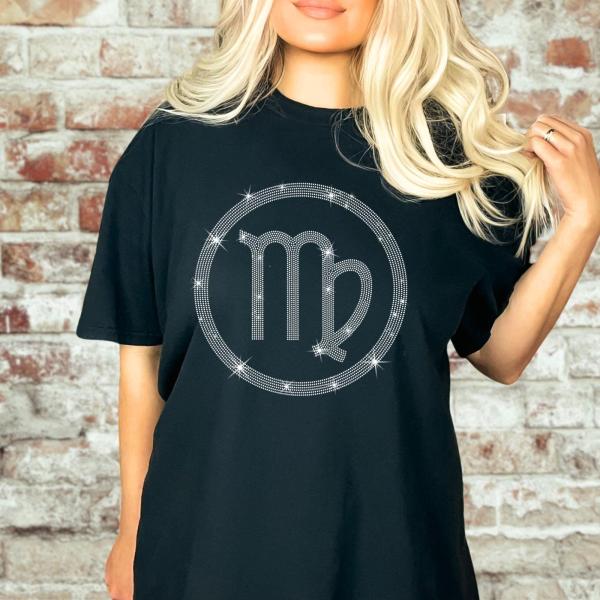 Virgo Sign Fashionable Rhinestone T-Shirt, Birth Month T-Shirt, Zodiac Astrological Unisex Sweatshirt, Funny Virgo Gift For Him Or Her