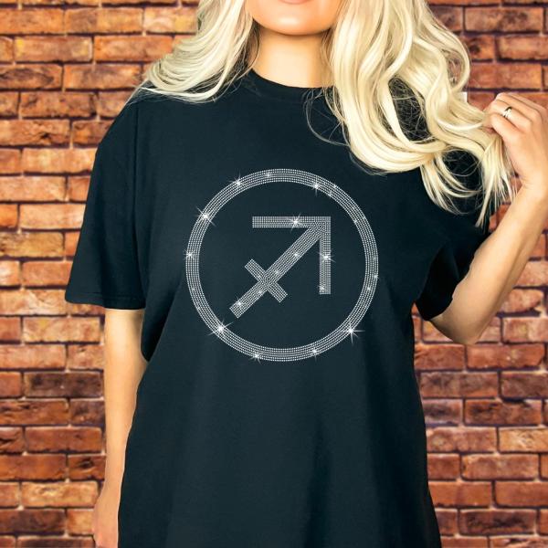 Sagittarius Sign Favorite Rhinestone T-Shirt, Cozy Aesthetic Gift for Men and Women, Cute Zodiac Sweatshirt, Comfort Colors Birthday Shirt