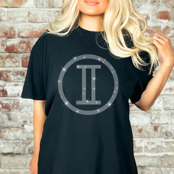 Gemini Sign Glittering Rhinestone T-Shirt, Retro Astrology Shirts, Birthday Horoscope Shirt, Unisex Shirt Gift For Gemini Girls and Men