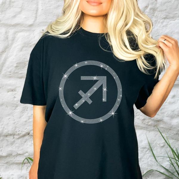 Sagittarius Sign Favorite Rhinestone T-Shirt, Cozy Aesthetic Gift for Men and Women, Cute Zodiac Sweatshirt, Comfort Colors Birthday Shirt