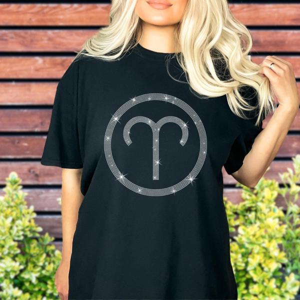 Aries Sign Unique Design Rhinestone T-Shirt, Birthday Gift for Women or Men, Astrology Shirt, Horoscope Shirt, Ladies Favorite Sweatshirt