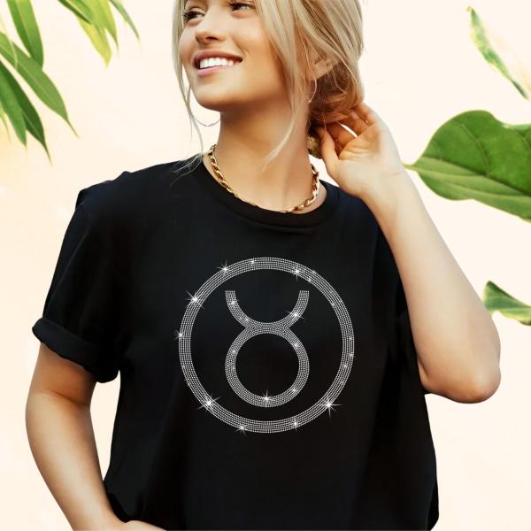 Taurus Sign Trendy Rhinestone T-Shirt, Unique Design Zodiac Sweatshirt, Comfort Colors Birthday Bling Shirt, Ideal Gift for Astrology Lovers