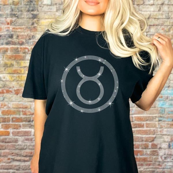 Taurus Sign Trendy Rhinestone T-Shirt, Unique Design Zodiac Sweatshirt, Comfort Colors Birthday Bling Shirt, Ideal Gift for Astrology Lovers