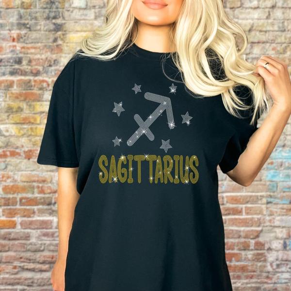 Sagittarius Rhinestone T-Shirt, Retro Inspired Vintage Style Zodiac Tee, Unique Design Shirt, Cozy Aesthetic Birthday Gift for Men or Women