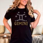 Gemini Bling Rhinestone T-Shirt, Zodiac Sign Glittering Gift for Birthday, Retro Astrology Tee, Unique Design Unisex  Shirt for Women or Men