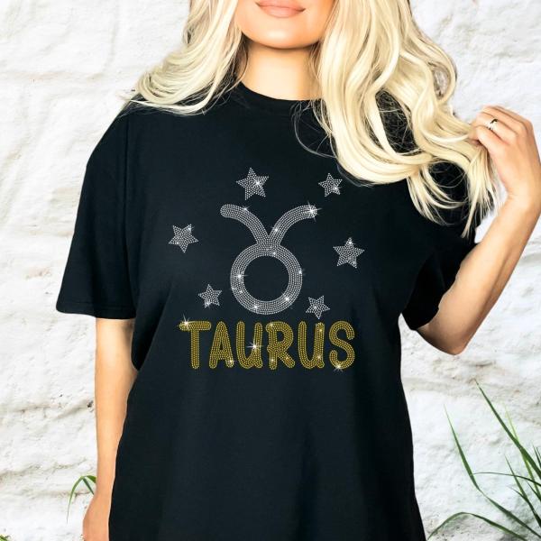 Taurus Rhinestone Bright T-Shirt, Diva Birthday Shirt, Unique Design Zodiac Sign Shirt,  Women Bling Shirt, Astrological Aesthetic Shirt