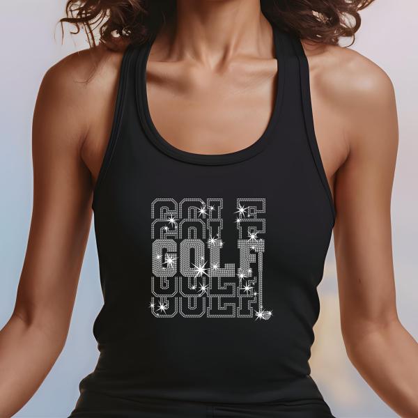 Golf Retro Stylish Rhinestone T-Shirt, Sparkly Women's Golf Tee, Golf Lover Shirt, Bling Golf Apparel, Gift for Golfers, Golf Fashion