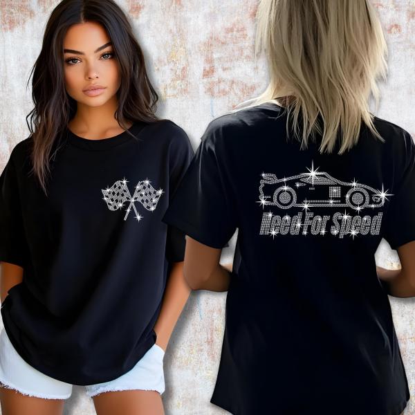 Race Car Rhinestone Shirt, Need For Speed Shirt, Retro Race Car Shirt, Race Car Shirt, Oversized Race Car Shirt